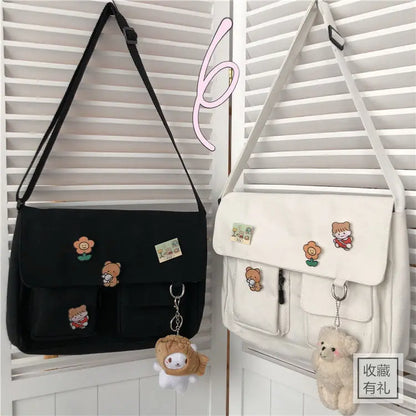 Cute Canvas Messenger Bag for Women – Kawaii Printed Shoulder Satchel