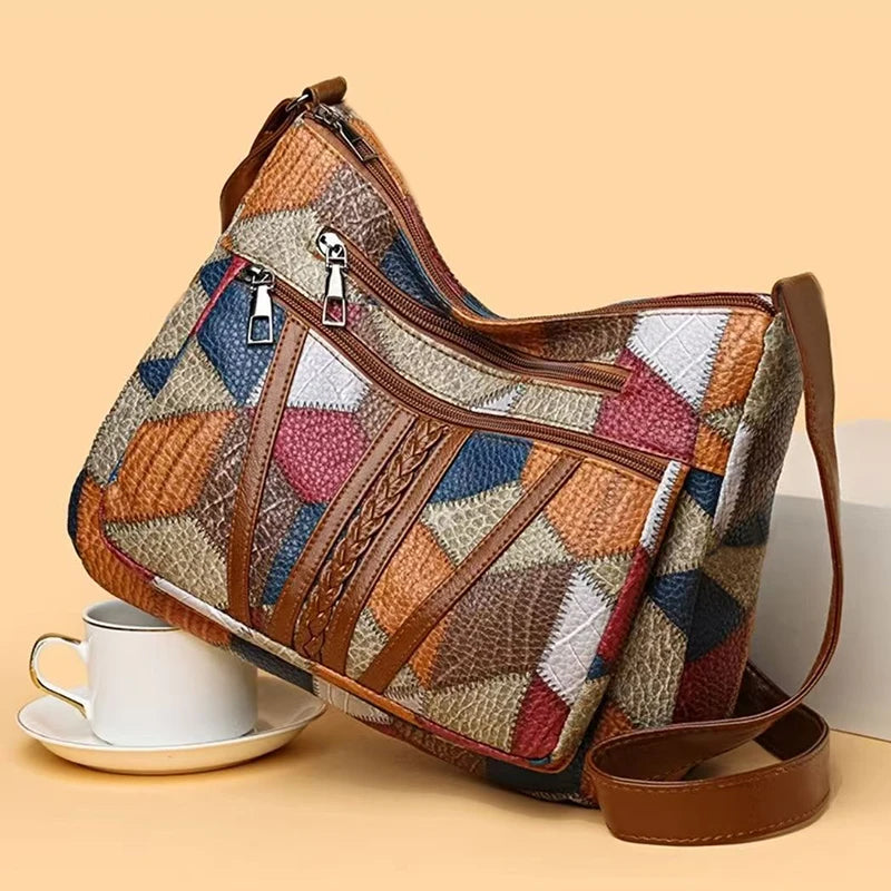 Patchwork Leather Crossbody Shoulder Bag for Women