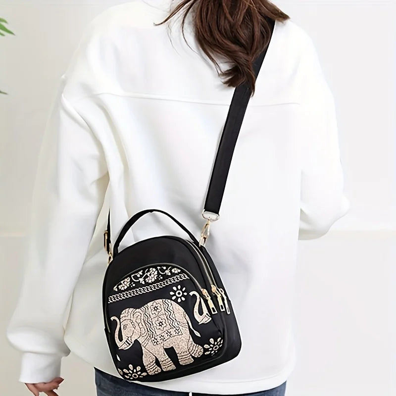 Multi Layer Crossbody Bag Mini Dome Handbag Ethnic Style Pattern Backpack Women