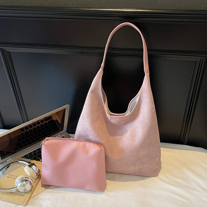 Suede Texture Large Tote Bag – Women's Minimalist Shoulder Handbag