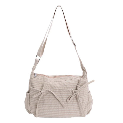 Plaid Bow Crossbody Bag – Large Capacity Soft Shoulder Tote