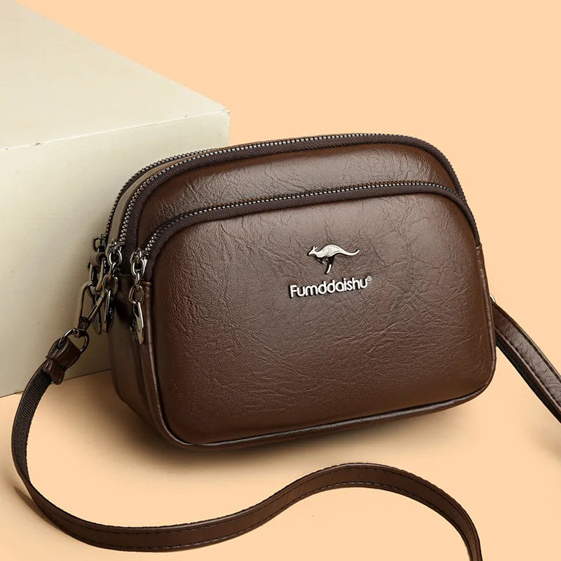 Faux Leather Crossbody Bag for Women – Multi-Zip Shoulder Purse