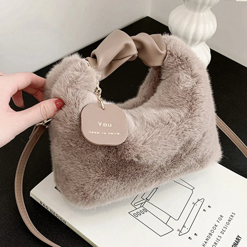 Plush Faux Fur Crossbody Bag – Women's Stylish Shoulder Handbag