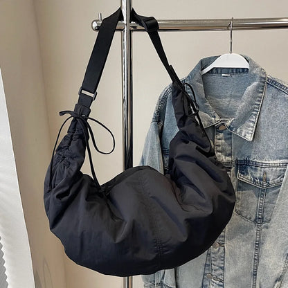 Nylon Crossbody Bag – Soft Drawstring Crescent Shoulder Bag for Women