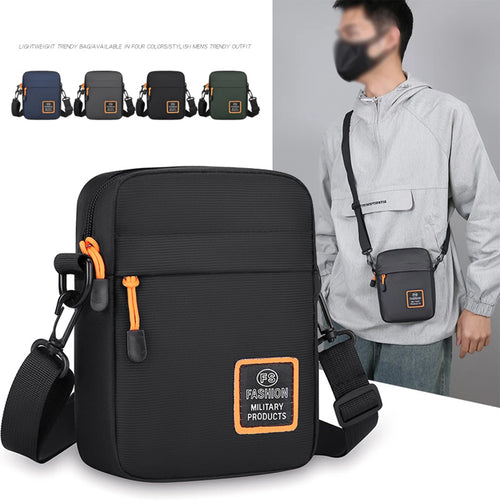 Men S Lightweight Nylon Crossbody Bag Multiple Compartments Zipper Square Adjustable Strap Daily Use