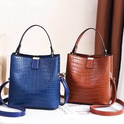 Crocodile Pattern Bucket Bag – Women's PU Leather Handbag & Crossbody Purse