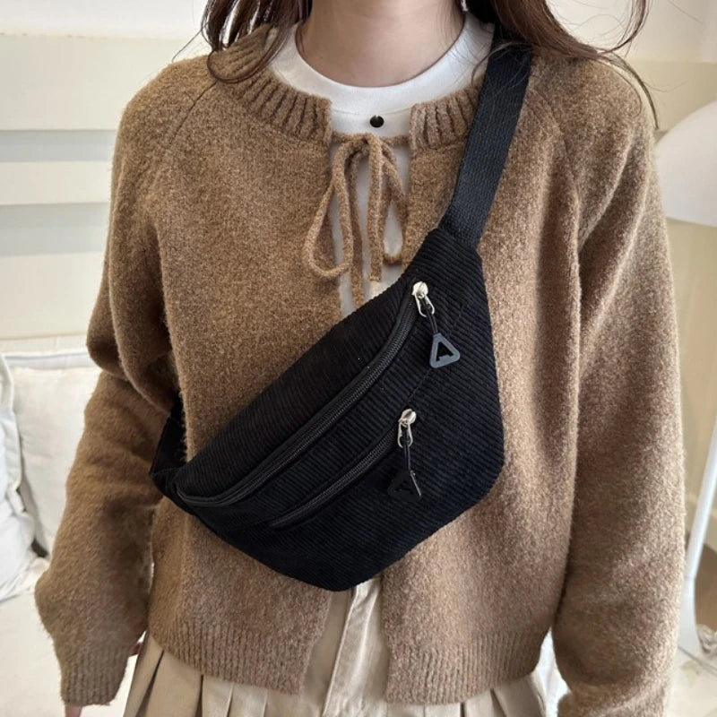 Lightweight Corduroy Fanny Pack Crossbody Bag Fashionable Retro Style Casual Chest Waist Fresh