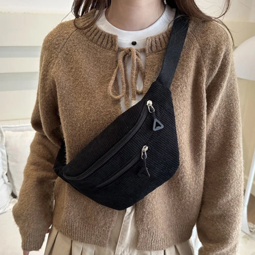 Lightweight Corduroy Fanny Pack Crossbody Bag Fashionable Retro Style Casual Chest Waist Fresh
