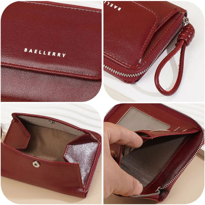Japanese-Style Coin Pocket Card Holder Oil-Wax Leather Hand-Held Ladies Wallet
