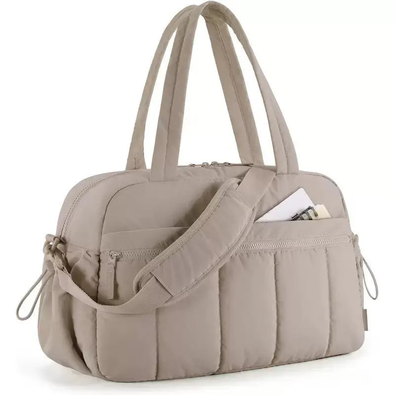 Quilted Duffle Bag for Women – Gym Tote with Crossbody Strap