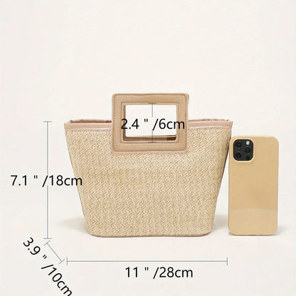Straw Woven Tote Bag – Retro Summer Handbag for Women