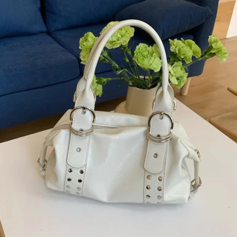 Rivet Women Shoulder Bag Pu Leather Girl Motorcycle Bolsa Feminina Female Underarm Ladies Big