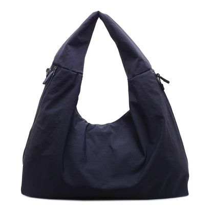 Nylon Tote Bag with Multiple Zipper Pockets – Solid Color Everyday Carry