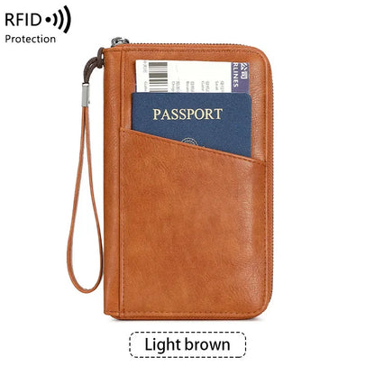 Multi-Function Rfid Blocking Passport Wallet Zip-Up Protective Case Travel Documents Finances