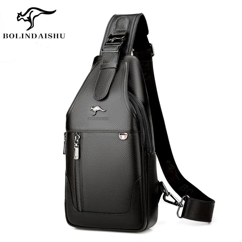 Men S Chest Bag Cowhide Crossbody Casual Single-Shoulder Bag