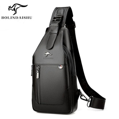 Men S Chest Bag Cowhide Crossbody Casual Single-Shoulder Bag