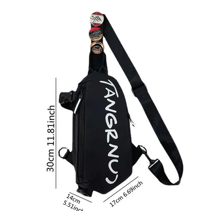 Crossbody Sling Chest Bag with Badge & Bear Pendant – Unisex