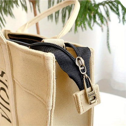 Letter Print Canvas Tote Bag Comfortable Wide Strap Shoulder Bag