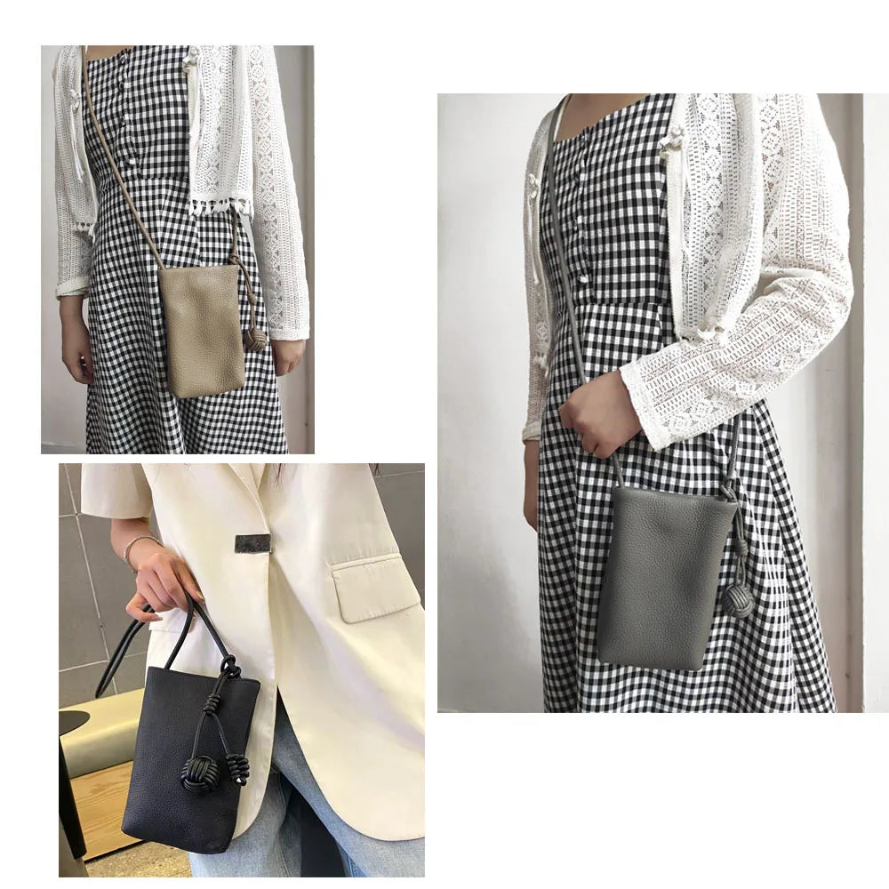 Mini Genuine Leather Mobile Phone Storage Top Layer Cowhide Simple Versatile Small Crossbody Bag