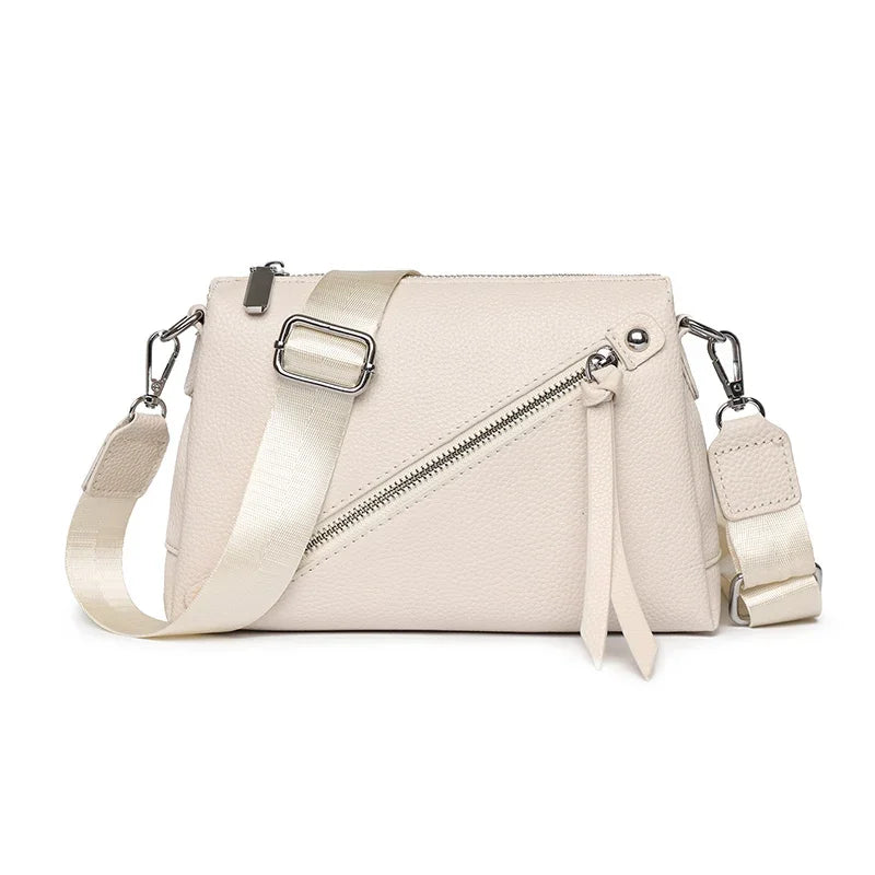 Genuine Leather Crossbody Bag – Women's 3-Layer Shoulder Purse