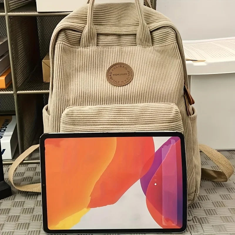 Corduroy Backpack for Teens – Casual School & College Bag