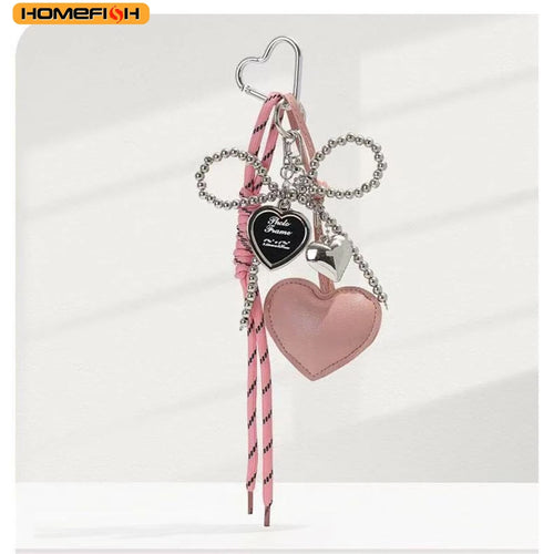 Homefish Luxury Glossy Heart Pendant Keychain Handcrafted Bowknot Tassel