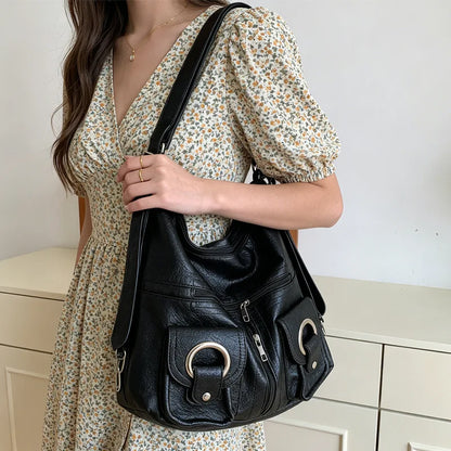 Hobo Shoulder Bag for Women – Multi Pocket Faux Leather Convertible Backpack
