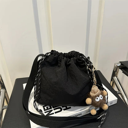 Nylon Drawstring Crossbody Bucket Bag for Women