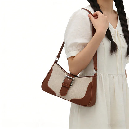 Retro Woven Canvas Baguette Bag – Buckle Underarm Shoulder Purse