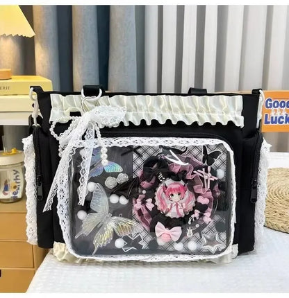 Y2K Lace Ita Shoulder Bag – Transparent Crossbody Tote for Women