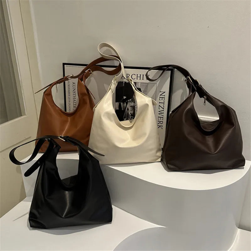 Sleek Black Leather Shoulder Underarm Bag Minimalist Spacious Perfect Everyday Casual Chic Outfits