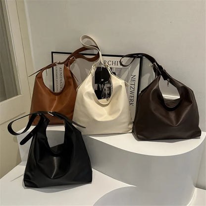 Sleek Black Leather Shoulder Underarm Bag Minimalist Spacious Perfect Everyday Casual Chic Outfits