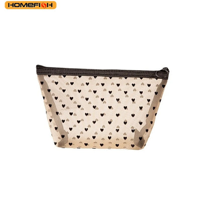 Homefish Heart Pattern Transparent Mesh Cosmetic Bag