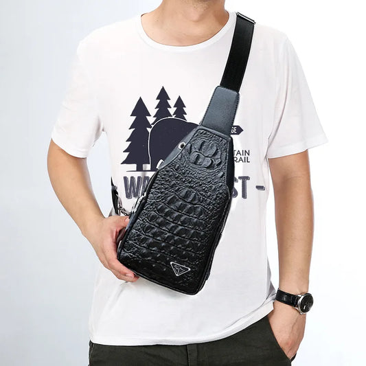 Crocodile Pattern Men S Crossbody Bag Single-Shoulder Multi-Functional Large-Capacity Business Chest