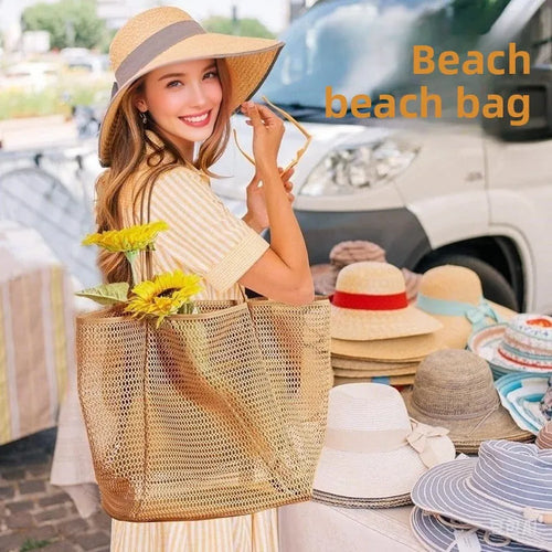 Lightweight Mesh Large Capacity Tote Bag Breathable Openwork Women Shoulder Purse