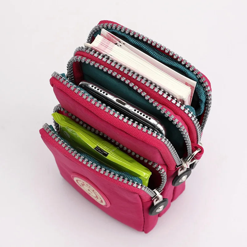 Nylon Shoulder Crossbody Phone Bag Women Sports Running Multi Layer Zipper Pouch Armband Bag