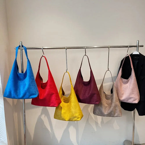Suede Texture Large Tote Bag – Women's Minimalist Shoulder Handbag