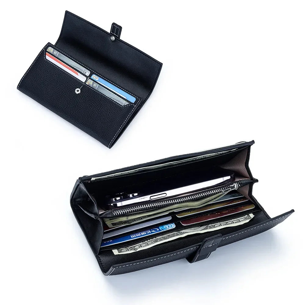 Color Contrast Long Purse Women Large Capacity Passport Position Mobile Phone Holding Bag Leather