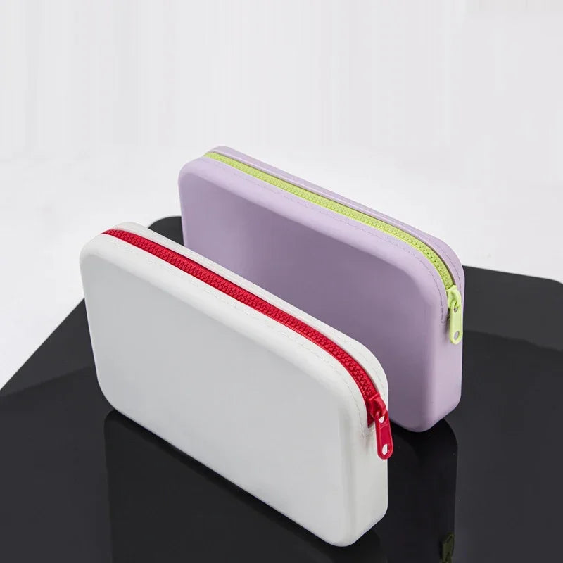 Small Square Silicone Cosmetic Storage Bag Large Capacity Travel Makeup Brush Holder Portable