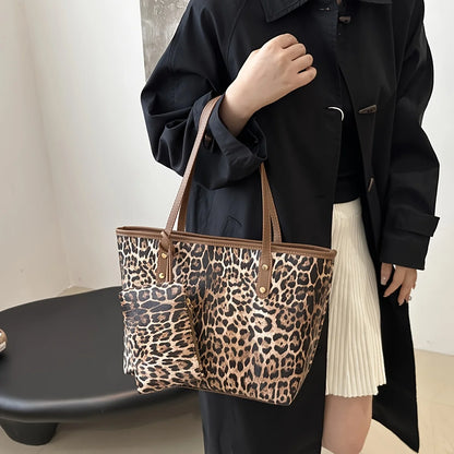 Leopard Print Shoulder Bag – Large Capacity Tote with Mini Pouch