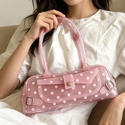 Sweet Polka Dot Transparent Pvc Jelly Tube Handbag Candy Colored Mini Top Handle Shoulder Bag Summer
