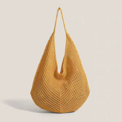 Women S Hollow Woven Shoulder Bags Large Capacity Knitting Underarm Bag Solid Crochet Tote Handbag