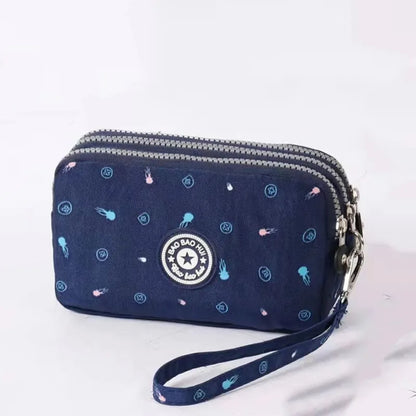 Stylish Jellyfish Print Triple Zipper Phone Bags Compact Canvas Clutch Purse Women S Daily