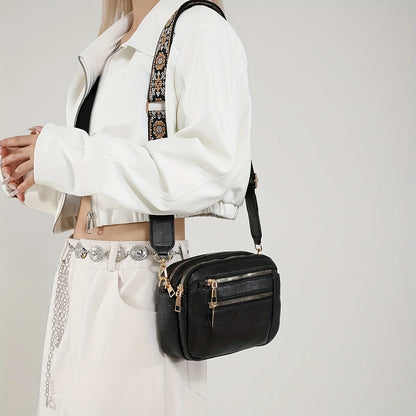 Leather Crossbody Bag with Wide Strap – Color Block Small Square Bag