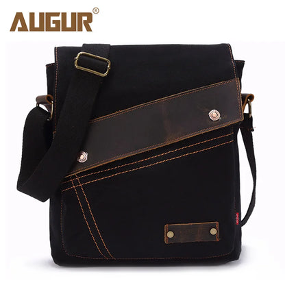 Men S Canvas Leather Patchwork Crossbody Single-Shoulder Bag