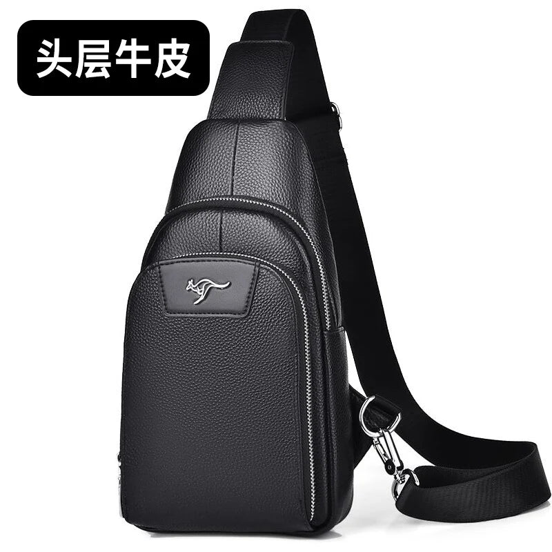 Men S Crossbody Chest Bag Top Layer Cowhide Chest Bag Portable Single Large Capacity Shoulder Chest
