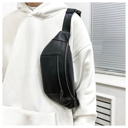 Leather Men S Business Commuting Waist Bag Head Layer Cowhine - Sense Large Capacity Chest