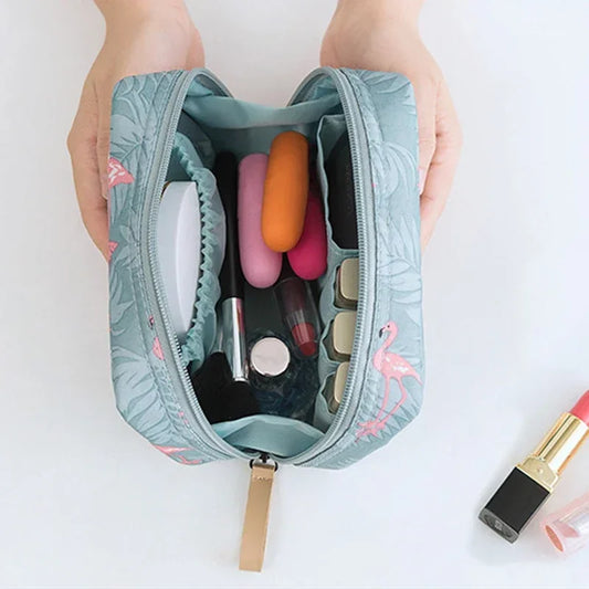 1pc Mini Cosmetic Bag Flamingo Solid Color Travel Toiletry Storage Cactus Beauty Makeup Organizer