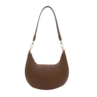 Minimalist Brown Crescent Underarm Bag Soft Leather Shoulder Purse Detachable Strapfor Woman Daily