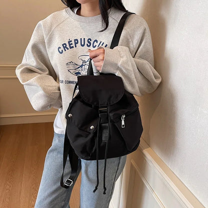 Mini Drawstring Flap Backpack Water-Resistant for Women
